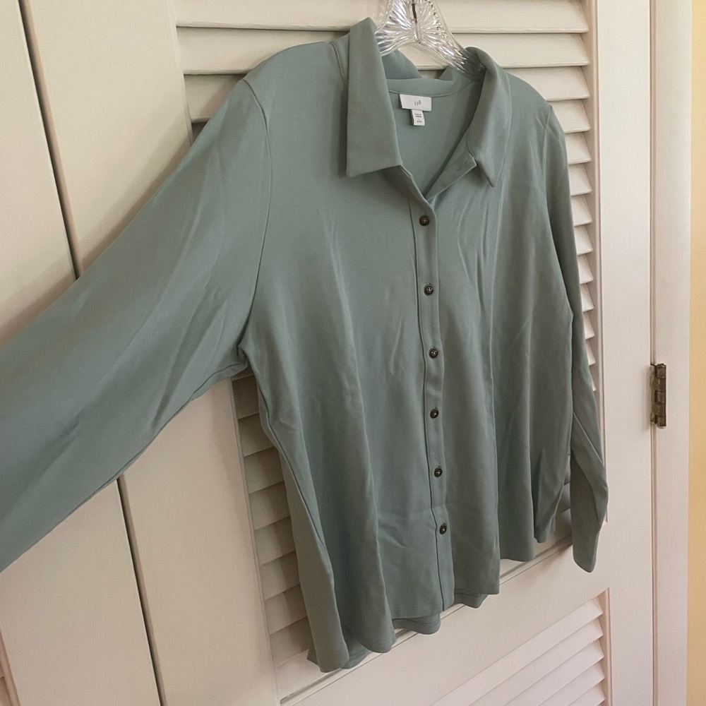 J. Jill Petite Large Sea foam Green Top